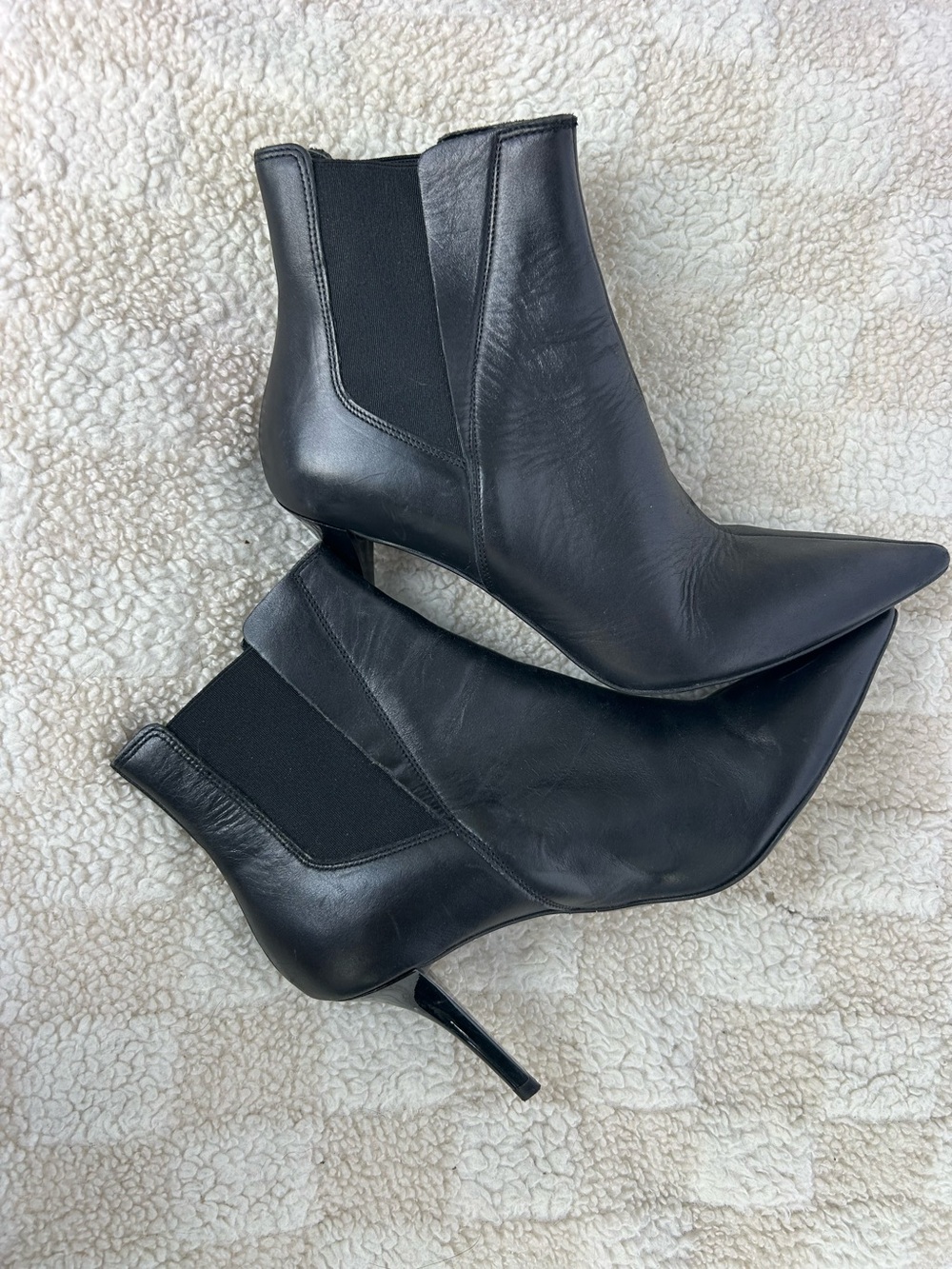 Zara Black Leather Pointed Toe Stiletto Ankle Boots Elastic Gore Women’s 7.5